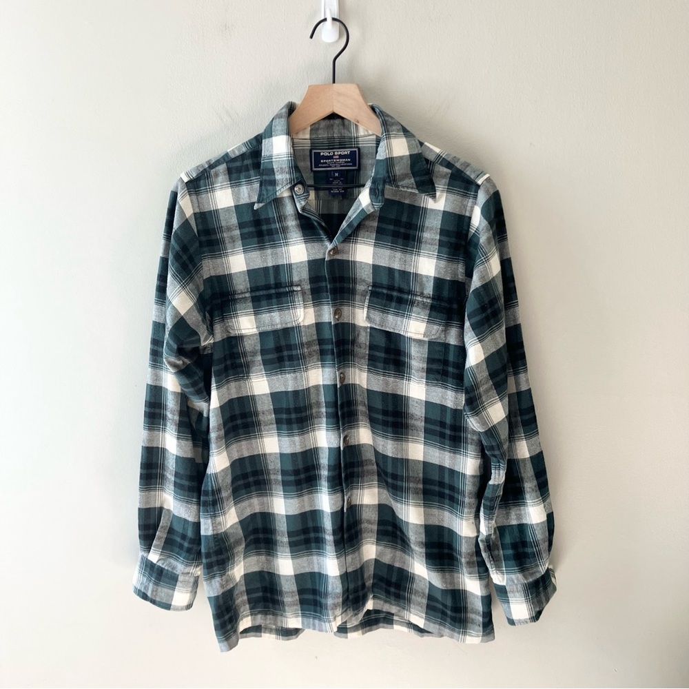 POLO SPORT RALPH LAUREN Green and White Plaid Flannel Shirt